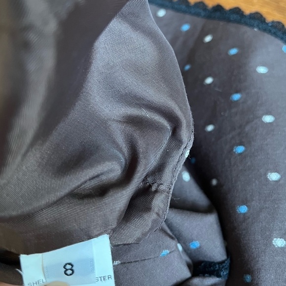 Helen Wang | 100% Silk Dress Polka Dot Brown Sz8 Lace Sleeveless - Picture 9 of 9